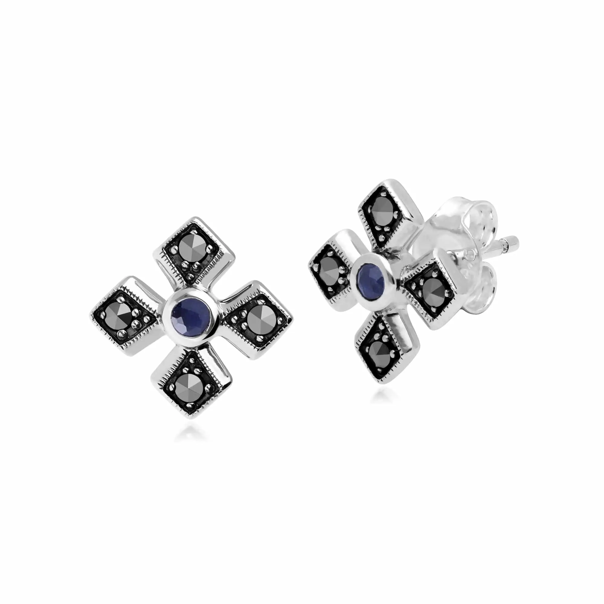 Gemondo Sterling Silver Marcasite & Sapphire September Birthstone Earrings sold by Gemondo Jewellery