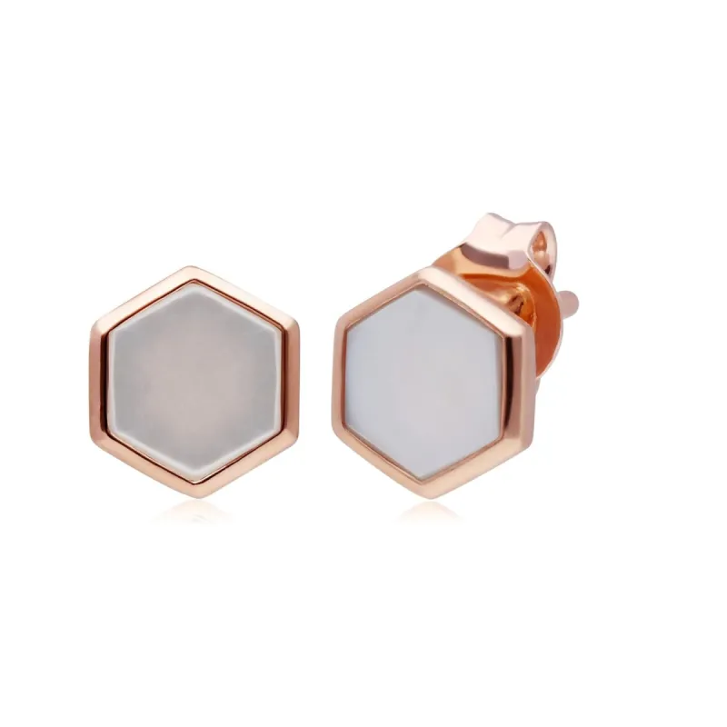 Micro Statement Mother of Pearl Stud Earrings in Rose Gold Plated  Silver sold by Gemondo Jewellery