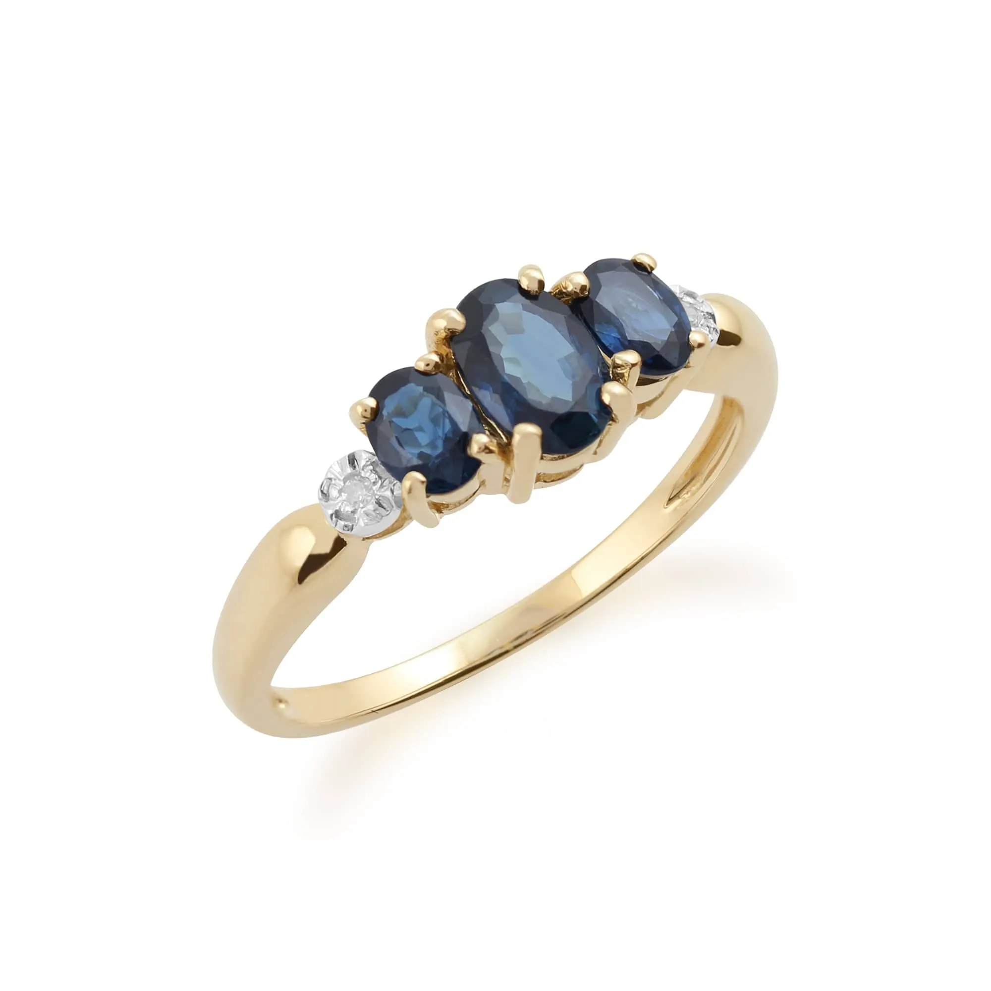 Classic Oval Sapphire & Diamond Trilogy Ring in 9ct Yellow Gold sold by Gemondo Jewellery product image thumbnail 2