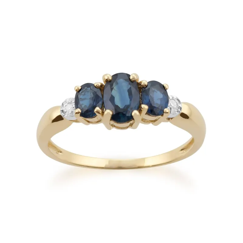 Classic Oval Sapphire & Diamond Trilogy Ring in 9ct Yellow Gold sold by Gemondo Jewellery
