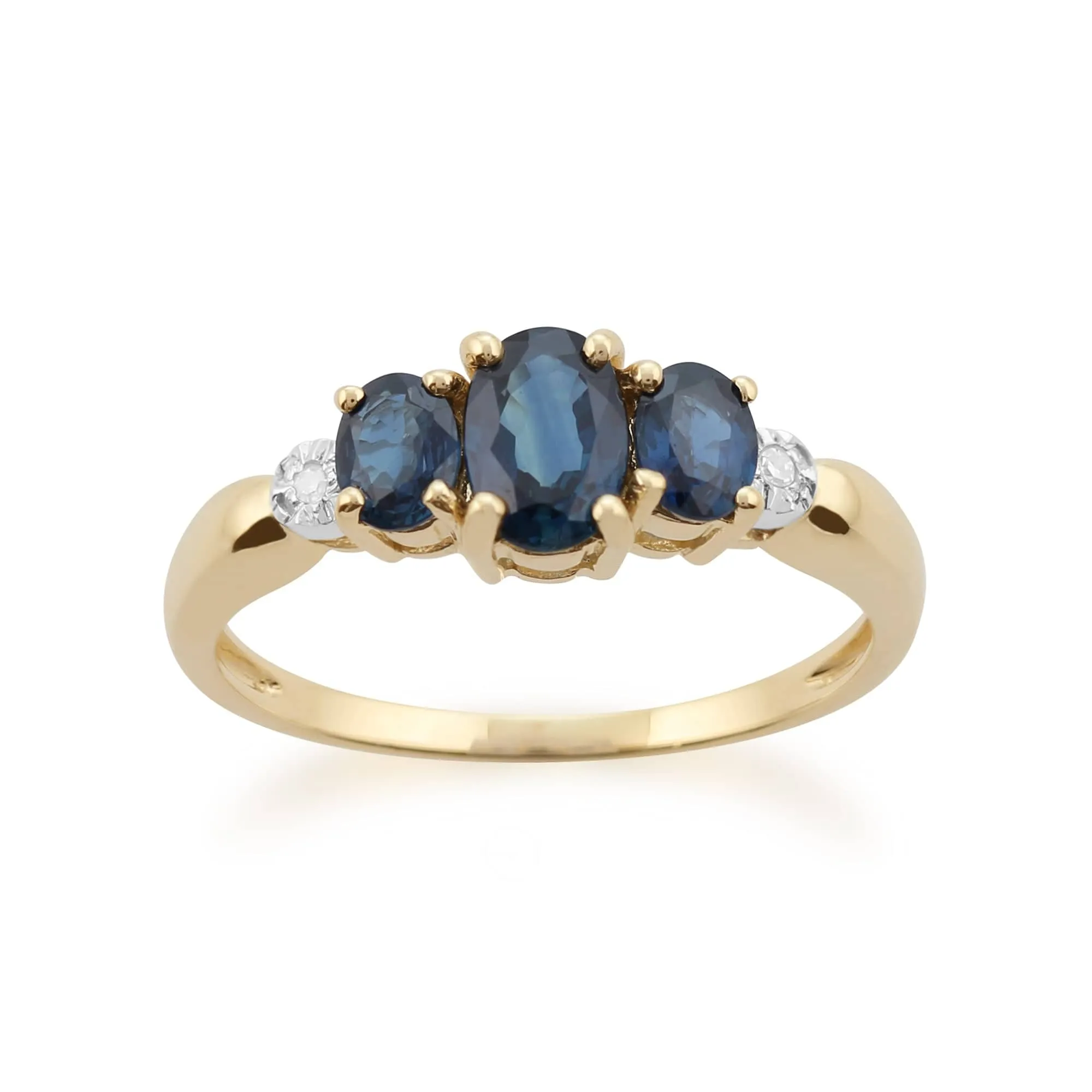 Classic Oval Sapphire & Diamond Trilogy Ring in 9ct Yellow Gold sold by Gemondo Jewellery