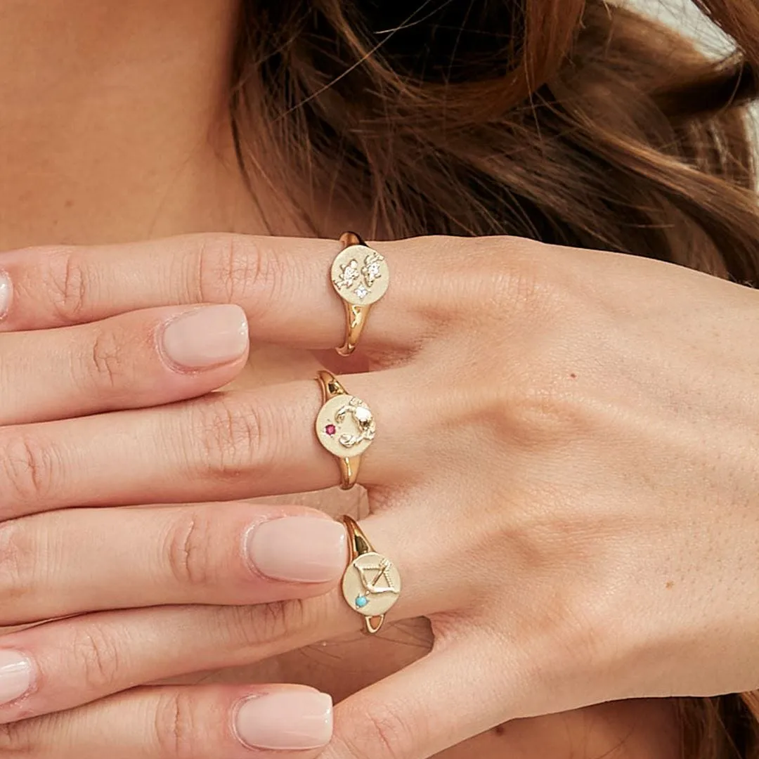 Zodiac turquoise Sagittarius Signet Ring In 9ct Yellow Gold sold by Gemondo Jewellery product image thumbnail 2