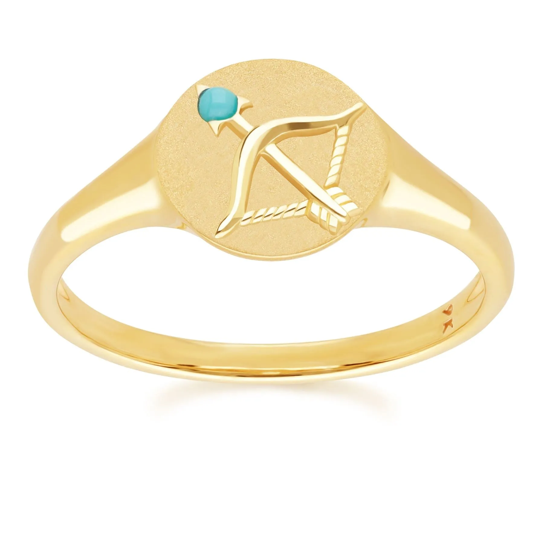 Zodiac turquoise Sagittarius Signet Ring In 9ct Yellow Gold sold by Gemondo Jewellery