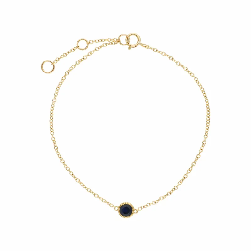 Classic Single Stone Round Sapphire Milgrain Bracelet in 9ct Yellow Gold sold by Gemondo Jewellery