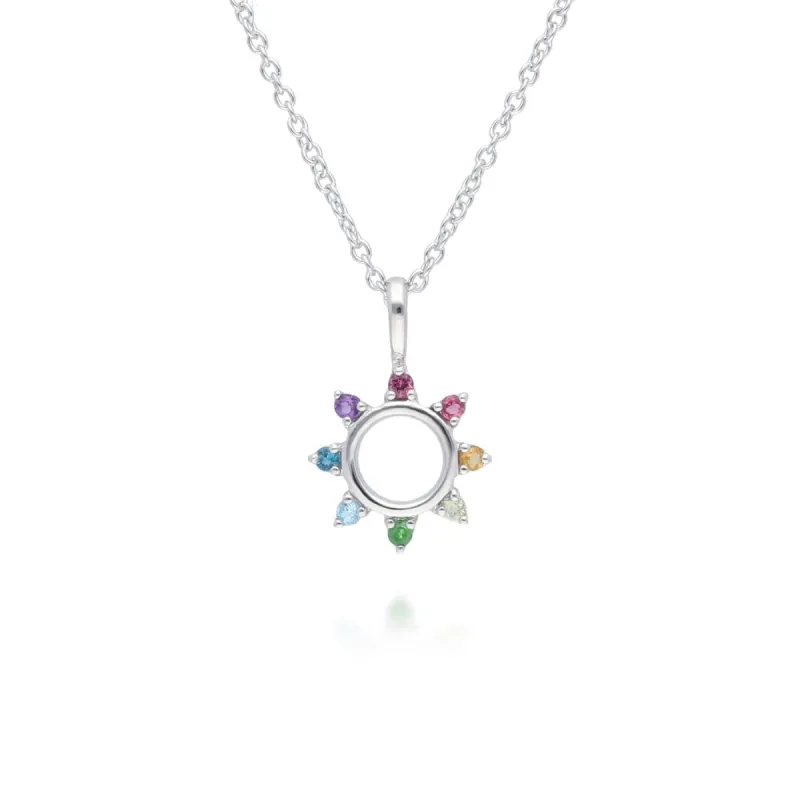 Gemstone Rainbow Sunburst Necklace in 925 Sterling Silver sold by Gemondo Jewellery