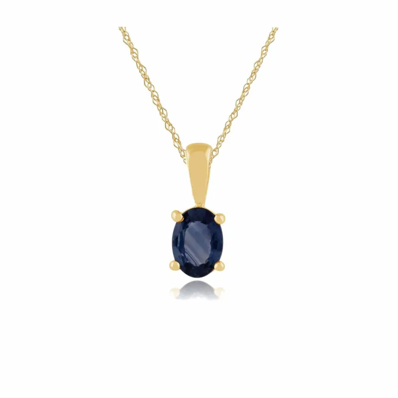Classic Oval Light Blue Sapphire Pendant in 9ct Yellow Gold sold by Gemondo Jewellery