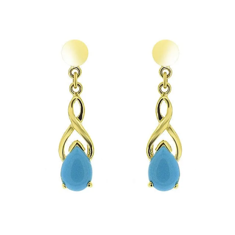 9ct Yellow Gold 0.92ct Pear Cut Turquoise Celtic Style Drop Earrings made by Gemondo Jewellery