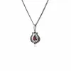 Art Nouveau Style Pear Garnet & Marcasite Floral Tulip Pendant in 925 Sterling Silver sold by Gemondo Jewellery