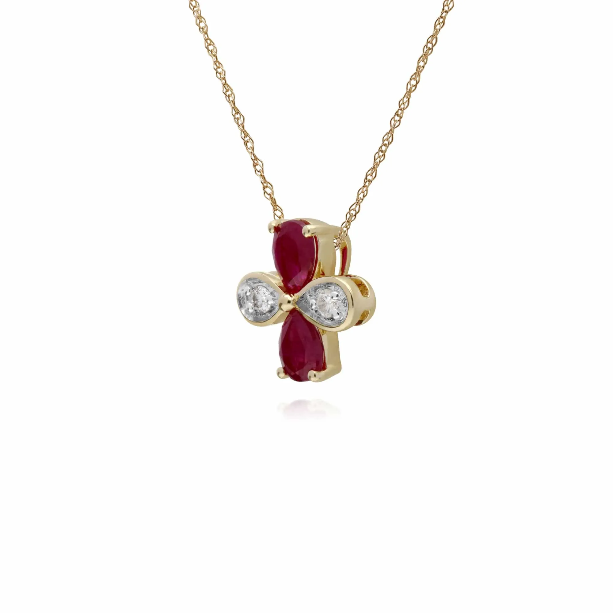 Gemondo 9ct Yellow Gold Ruby & Diamond Floral Pendant on 45cm Chain sold by Gemondo Jewellery product image thumbnail 2