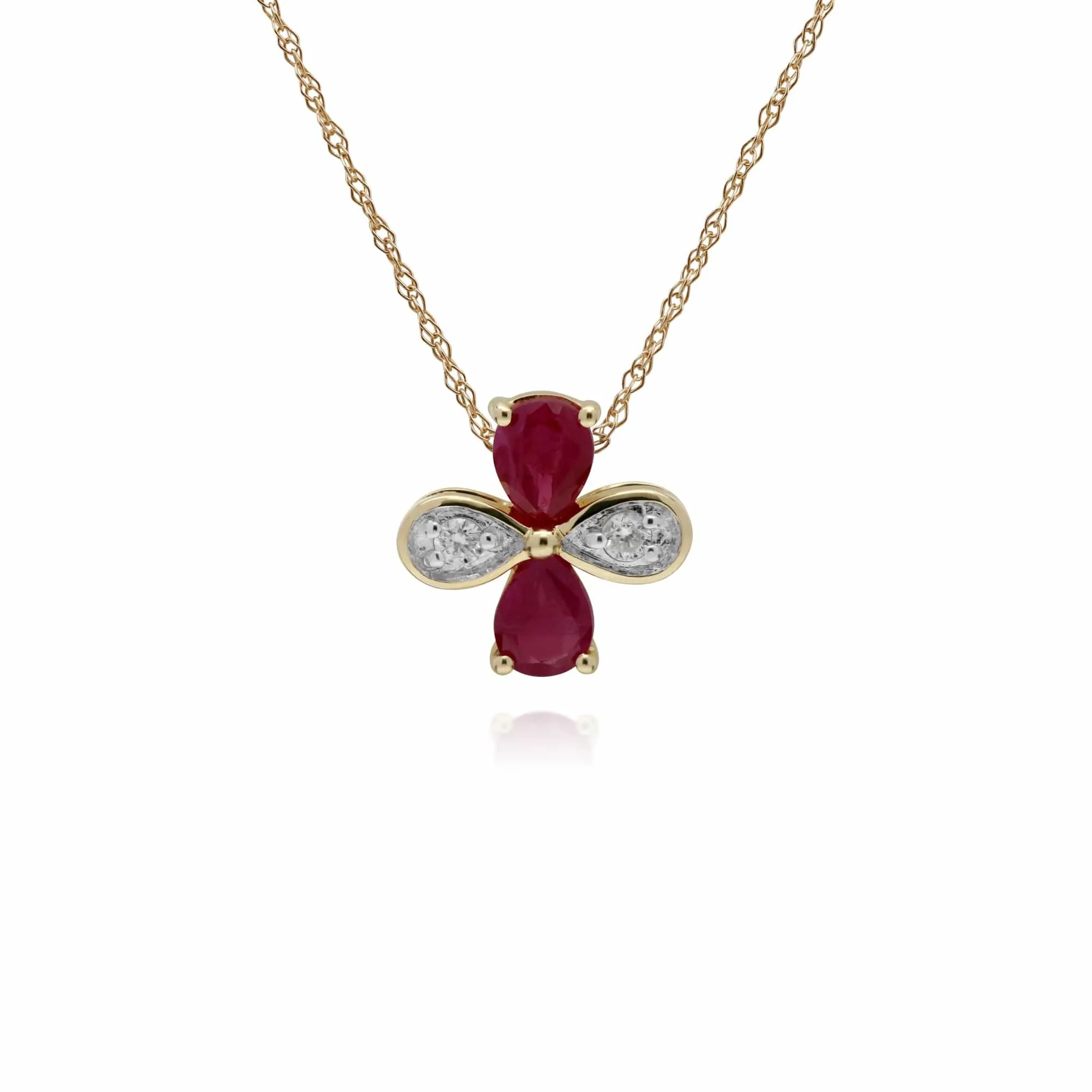 Gemondo 9ct Yellow Gold Ruby & Diamond Floral Pendant on 45cm Chain sold by Gemondo Jewellery