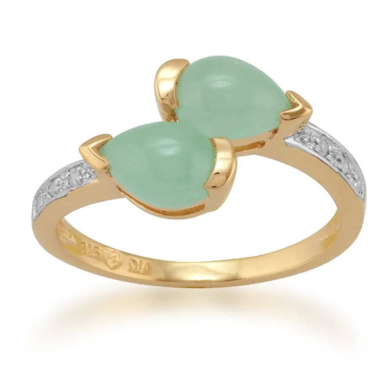 Gemondo Gold Plated Sterling Silver 1.34ct Jade & 3pt Diamond Two Stone Ring sold by Gemondo Jewellery