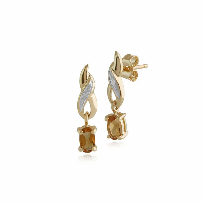 Classic Oval Citrine & Diamond Twist Drop Earrings in 9ct Yellow Gold sold by Gemondo Jewellery