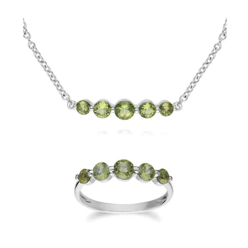Classic Round Peridot Five Stone Bracelet &  Ring Set in 925 Sterling Silver sold by Gemondo Jewellery