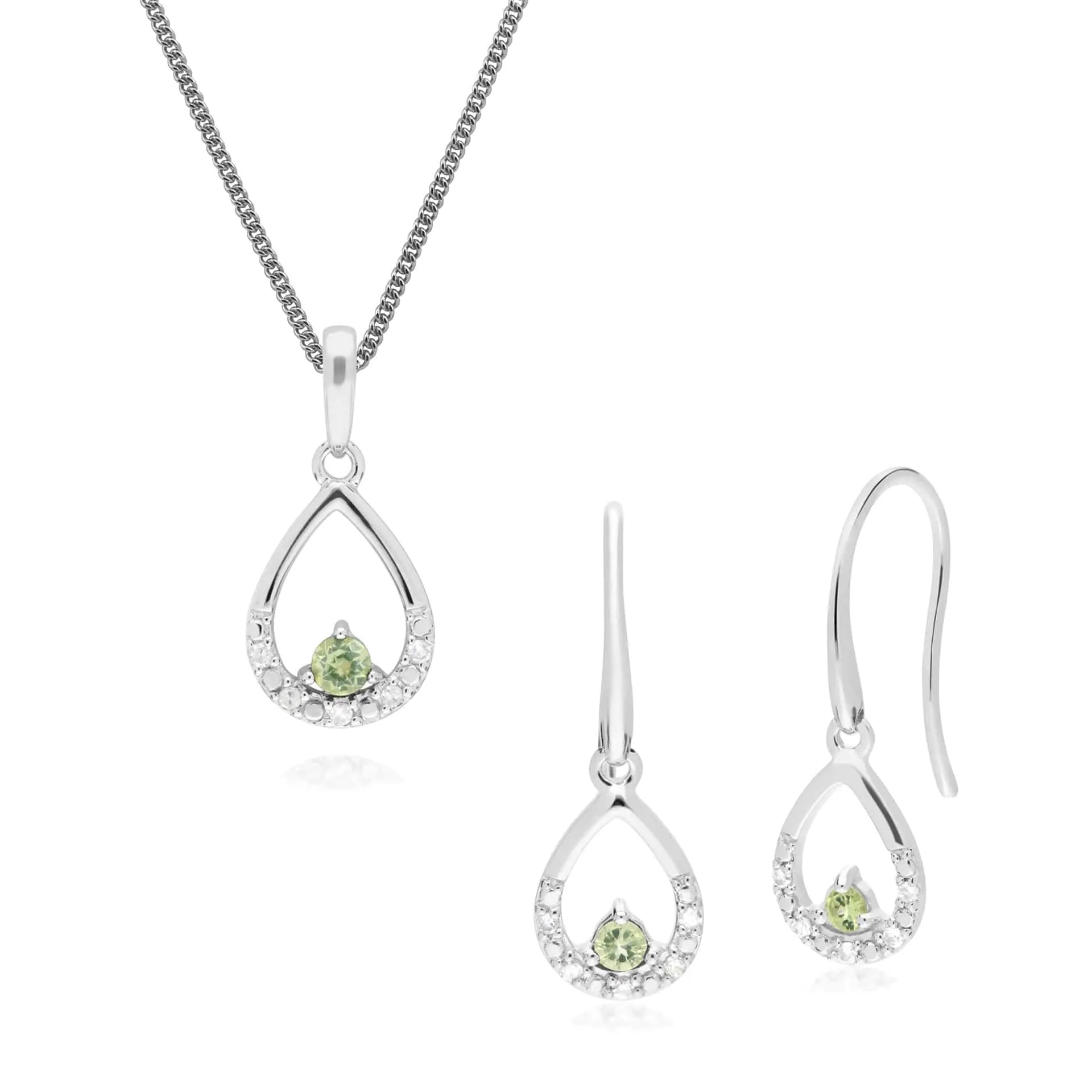 Classic Round Peridot & Diamond Tear Drop Earrings & Pendant Set in 9ct White Gold sold by Gemondo Jewellery