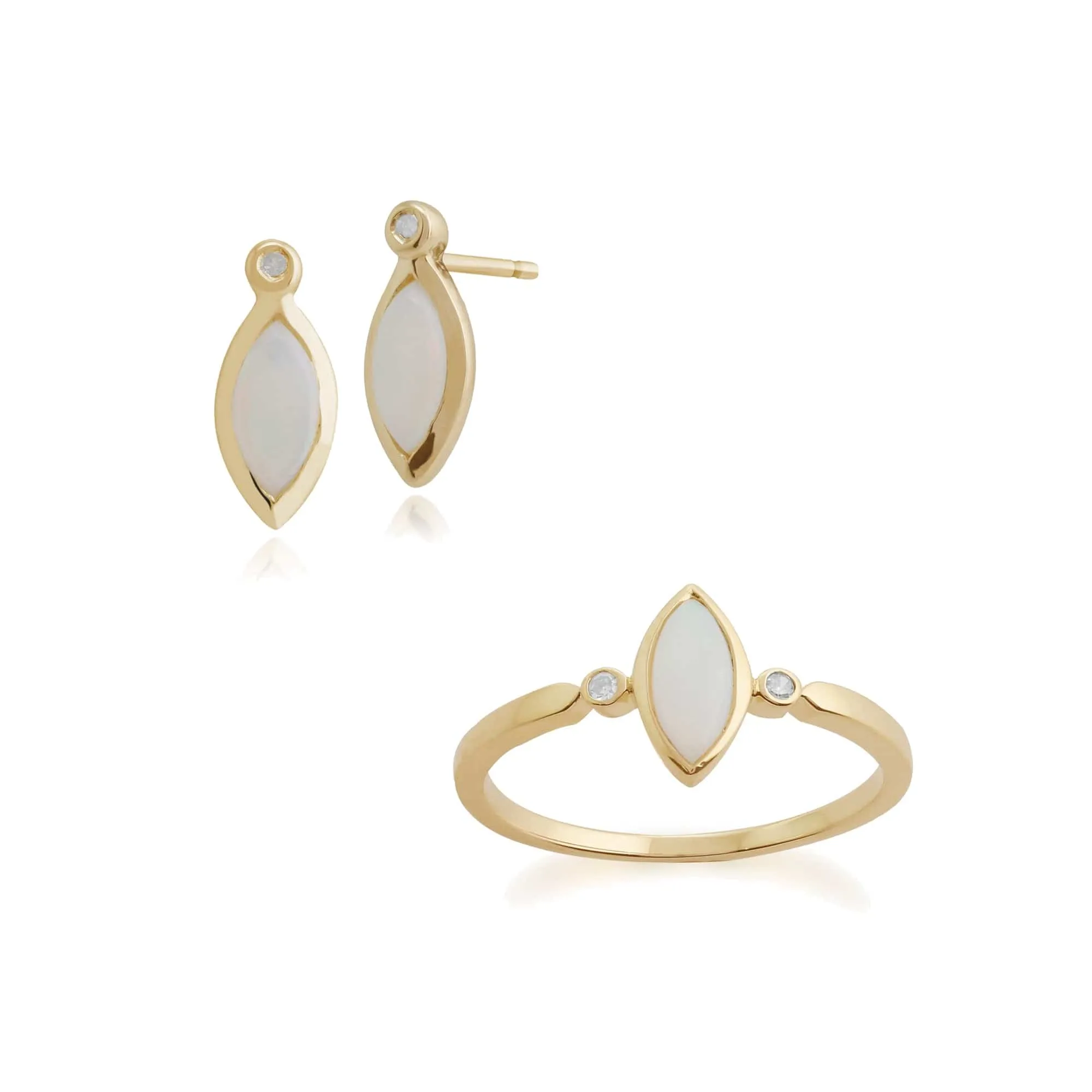 Classic Marquise Opal Cabochon Drop Earrings & Ring Set in 9ct Yellow Gold sold by Gemondo Jewellery