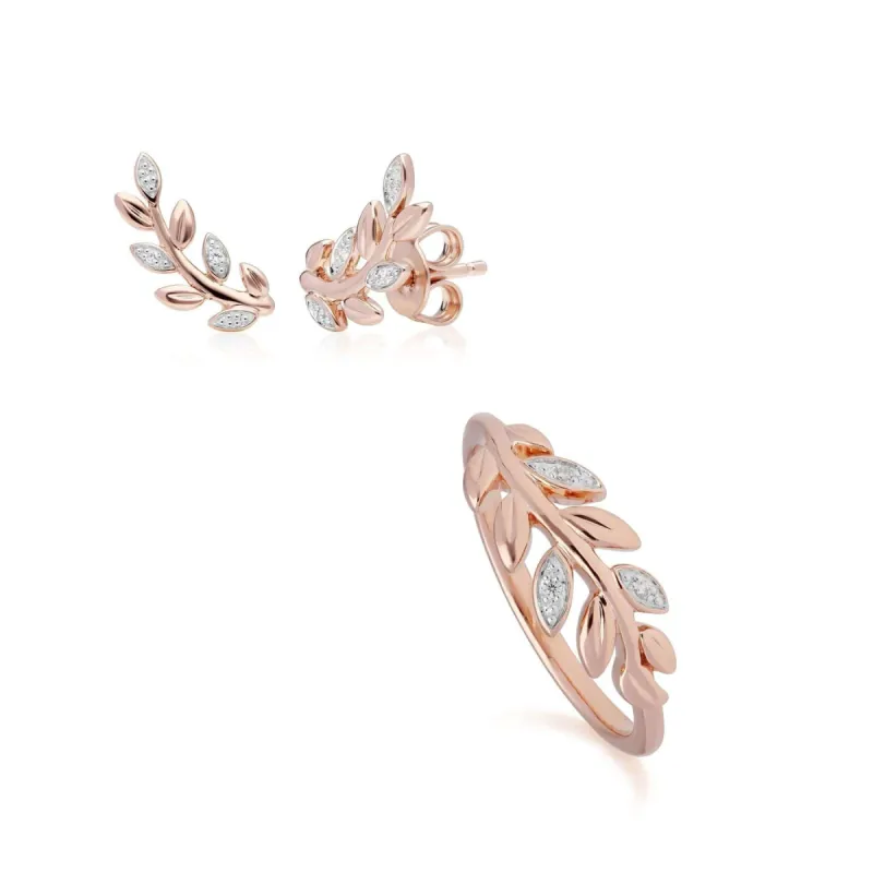 O Leaf Diamond Stud Earring & Ring Set in 9ct Rose Gold sold by Gemondo Jewellery
