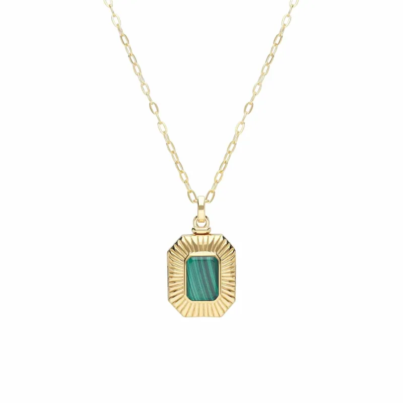 Bona Fide Malachite Octagon Locket In Yellow Gold Plated Silver sold by Gemondo Jewellery
