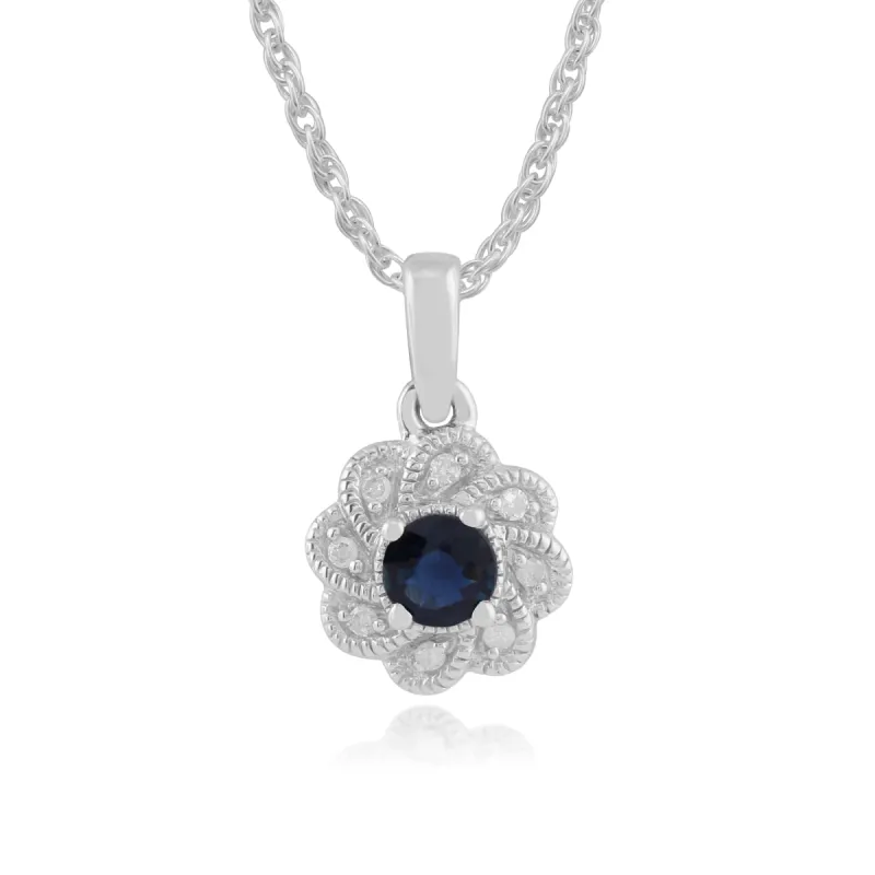 Gemondo 9ct White Gold 0.22ct Sapphire & Diamond Floral Pendant on 45cm Chain sold by Gemondo Jewellery