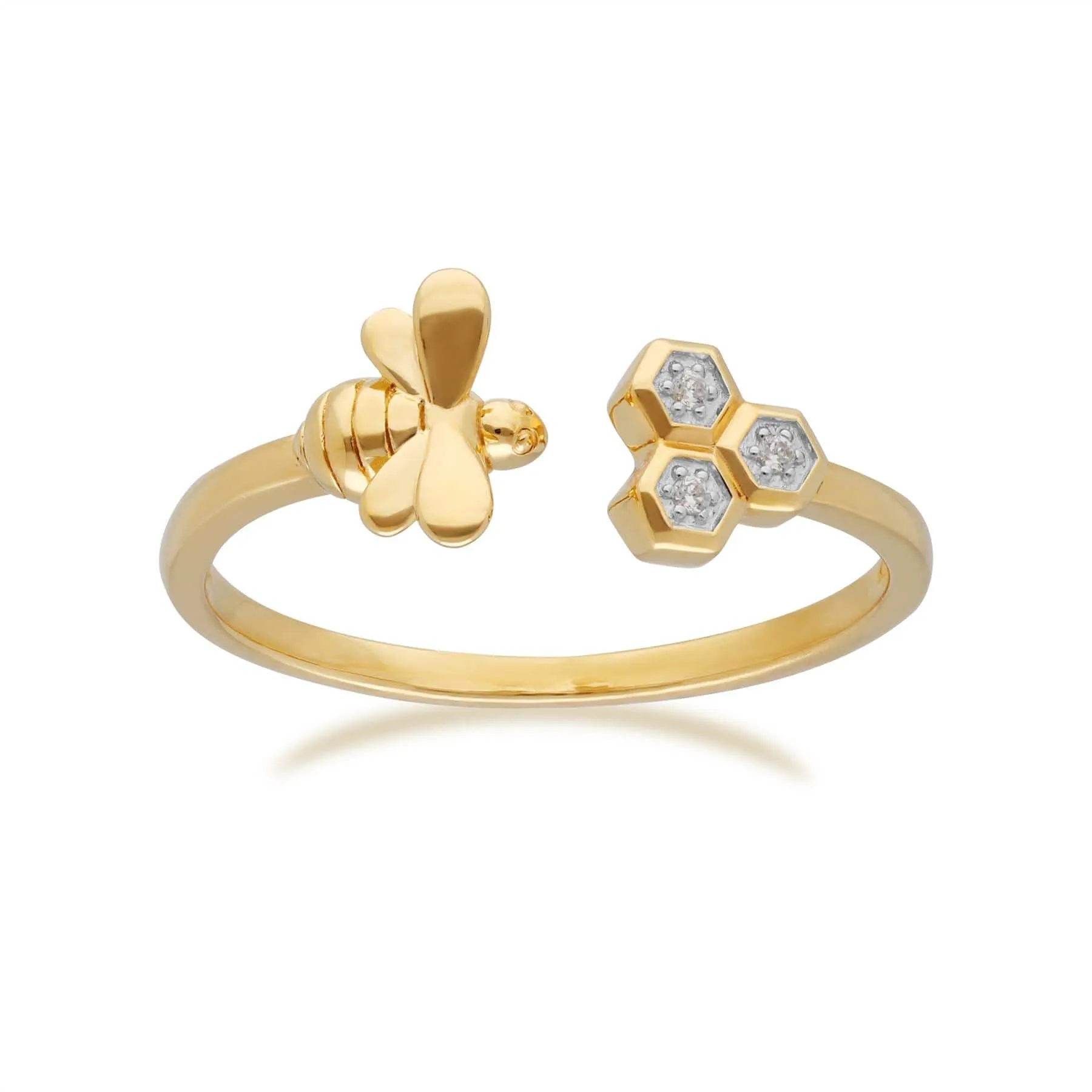Honeycomb Inspired Diamond Trilogy Bee Ring in 9ct Yellow Gold sold by Gemondo Jewellery product image thumbnail 4