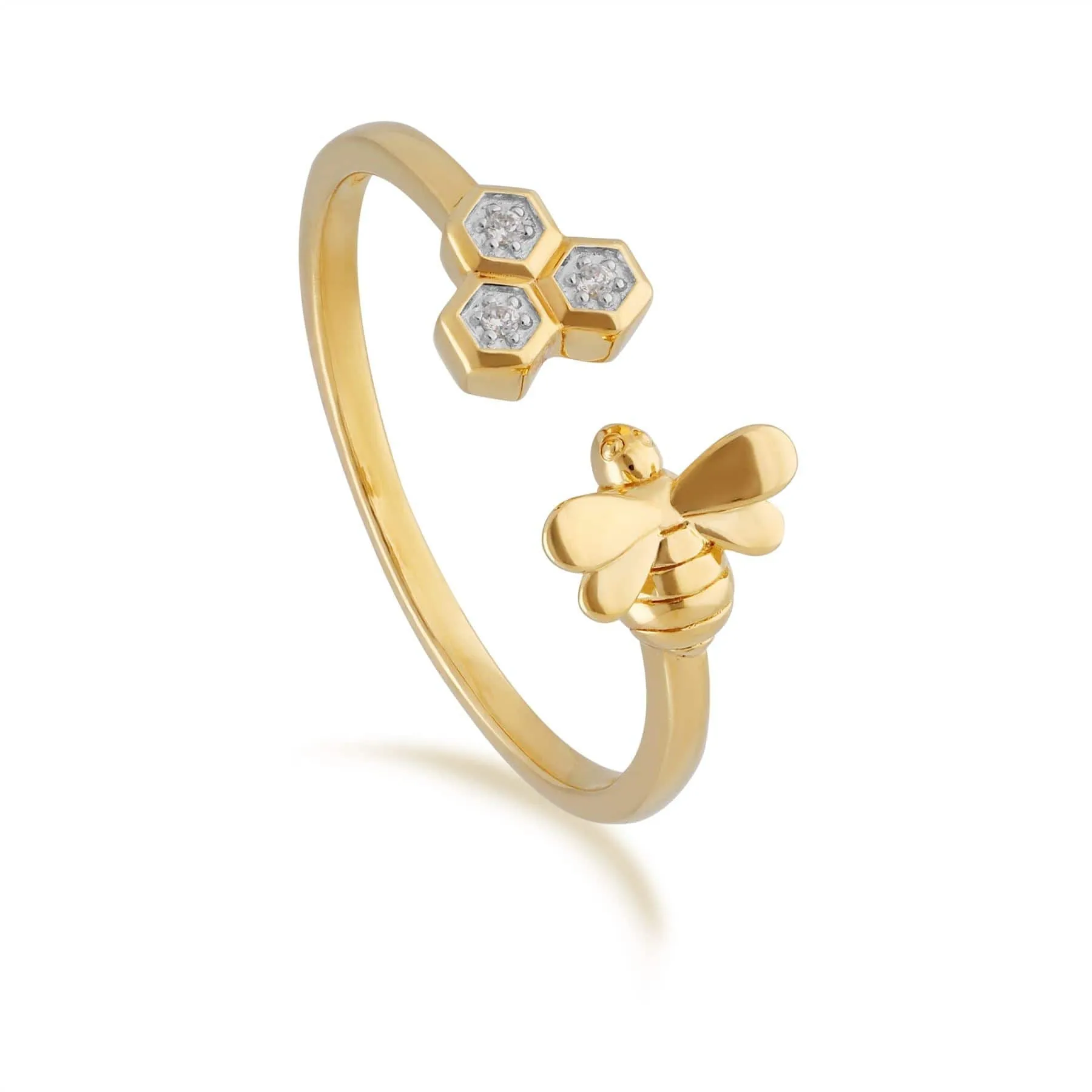 Honeycomb Inspired Diamond Trilogy Bee Ring in 9ct Yellow Gold sold by Gemondo Jewellery