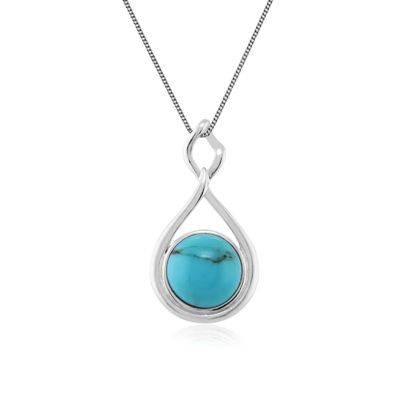 Modern Round Turquoise Cabochon Pendant in 925 Sterling Silver sold by Gemondo Jewellery