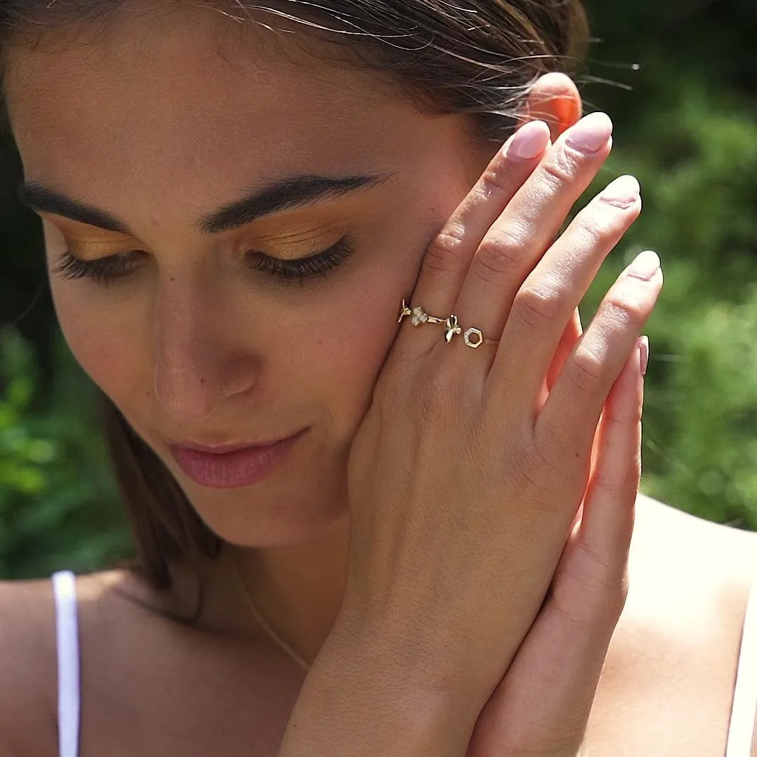 Honeycomb Inspired Diamond Trilogy Bee Ring in 9ct Yellow Gold sold by Gemondo Jewellery product image thumbnail 2