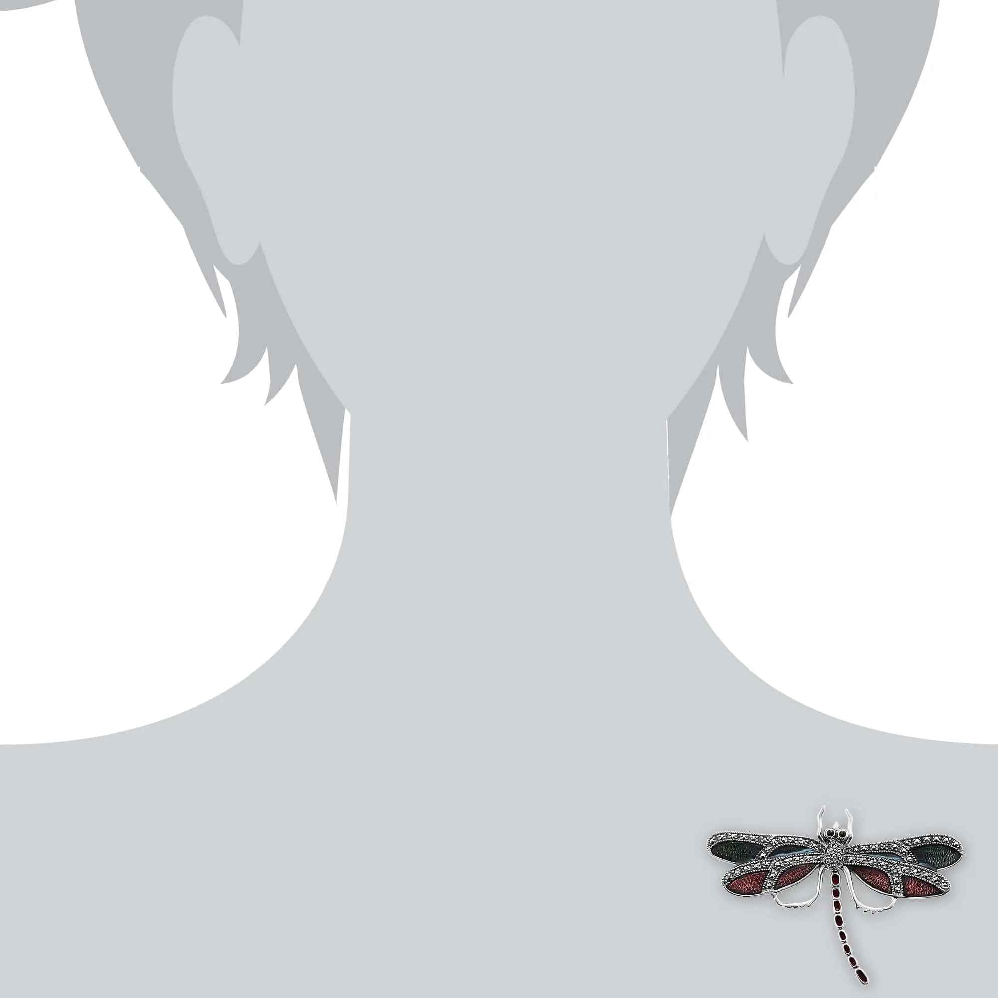 Art Nouveau Style Round Marcasite & Enamel Dragonfly Brooch in 925 Sterling Silver sold by Gemondo Jewellery product image thumbnail 3