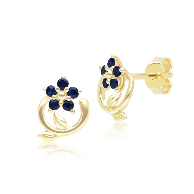 Floral Vine Sapphire Stud Earrings in 9ct Yellow Gold sold by Gemondo Jewellery
