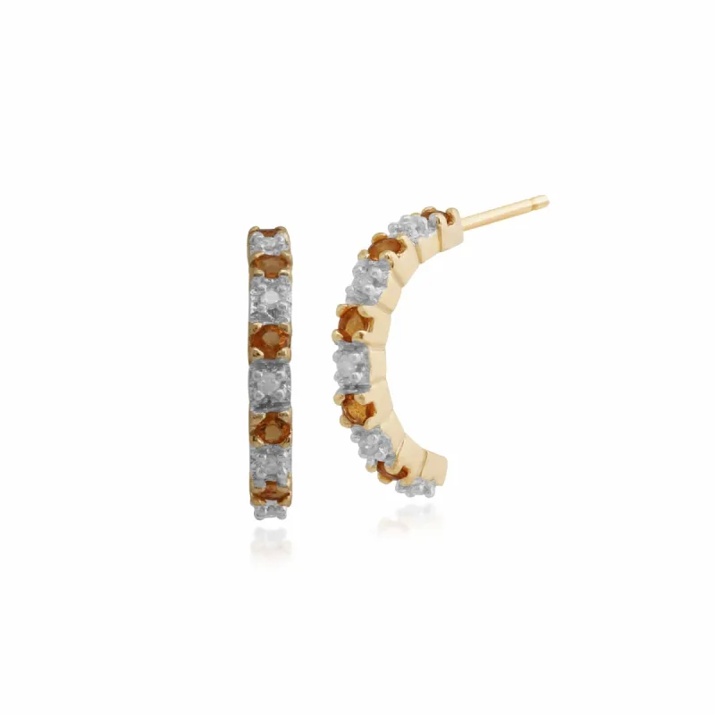 Classic Round Fire Opal & Diamond Half Hoop Earrings in 9ct Yellow Gold sold by Gemondo Jewellery