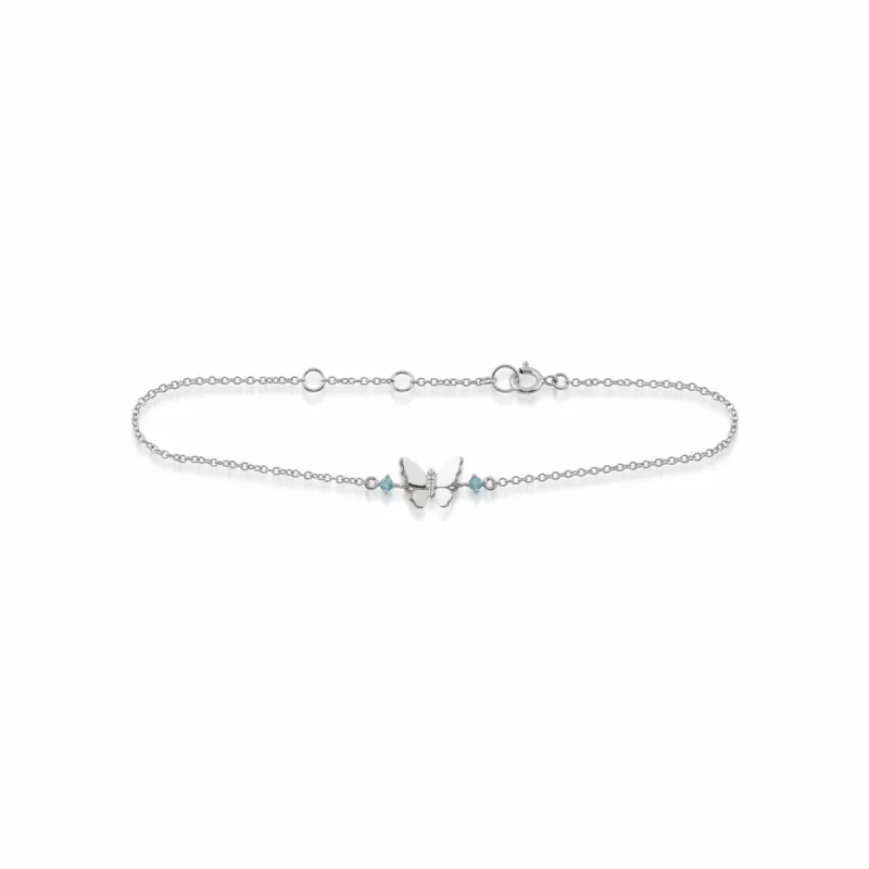 Classic Round Blue Topaz Butterfly Bracelet in 9ct White Gold sold by Gemondo Jewellery