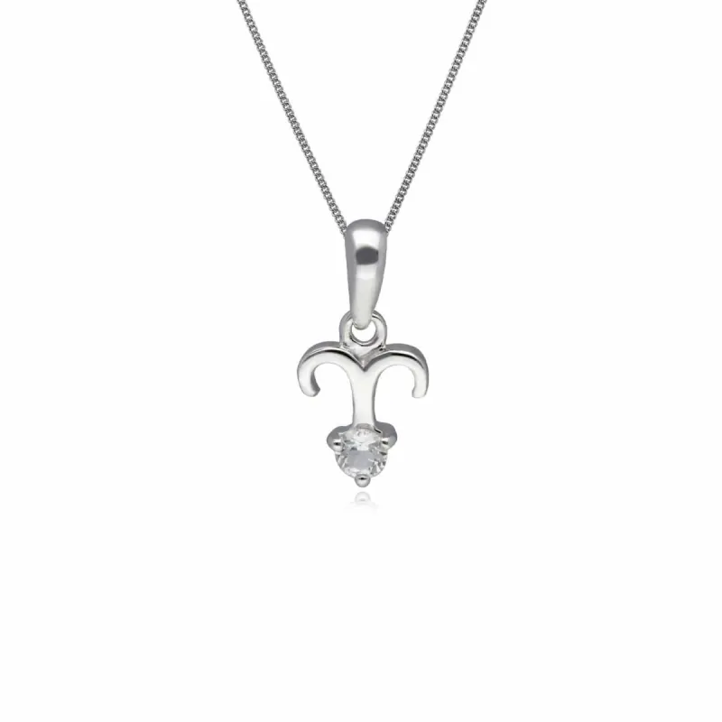 White Topaz Aries Zodiac Charm Necklace in 9ct White Gold sold by Gemondo Jewellery
