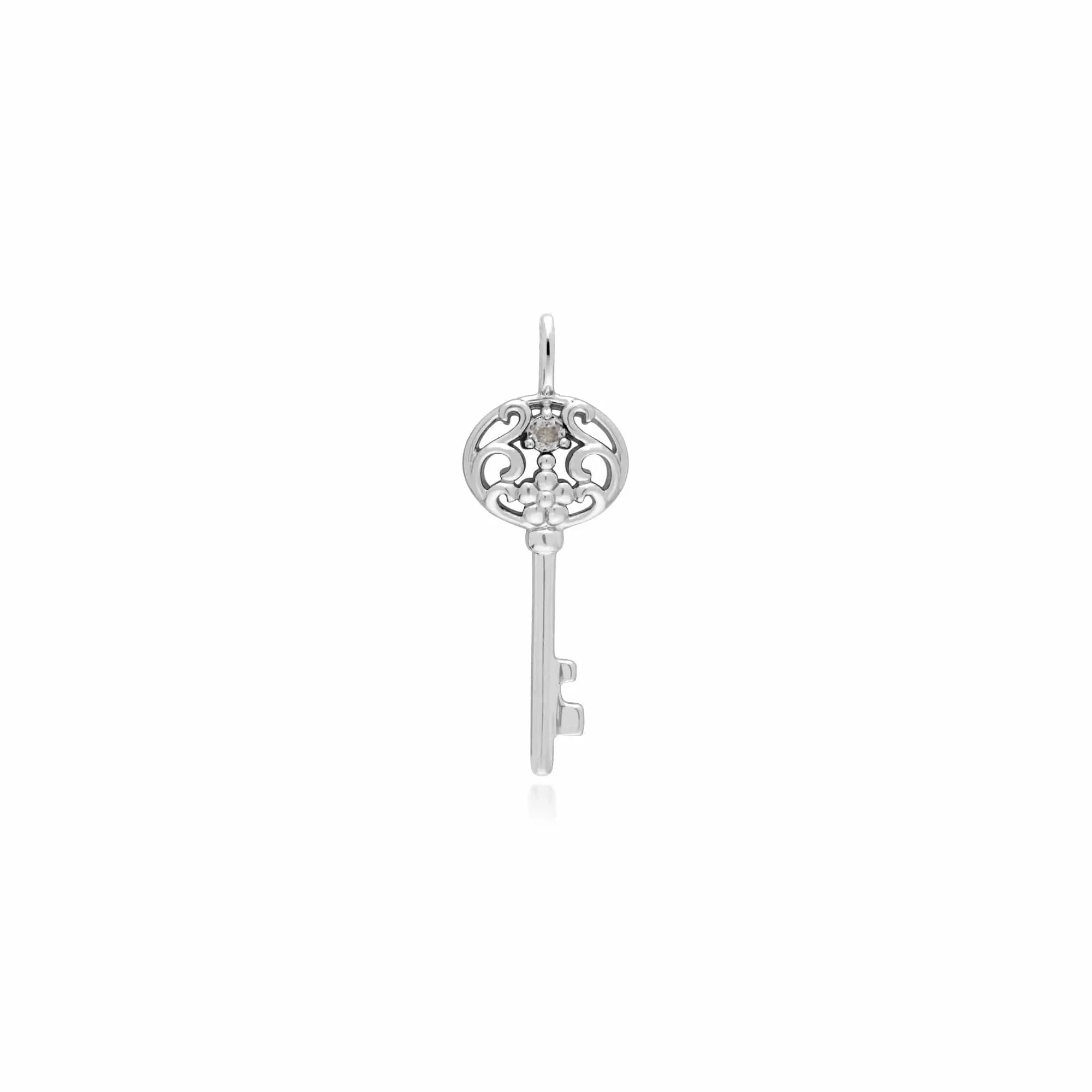 Classic Swirl Heart Lock Pendant & Clear Topaz Big Key Charm in 925 Sterling Silver sold by Gemondo Jewellery product image thumbnail 2