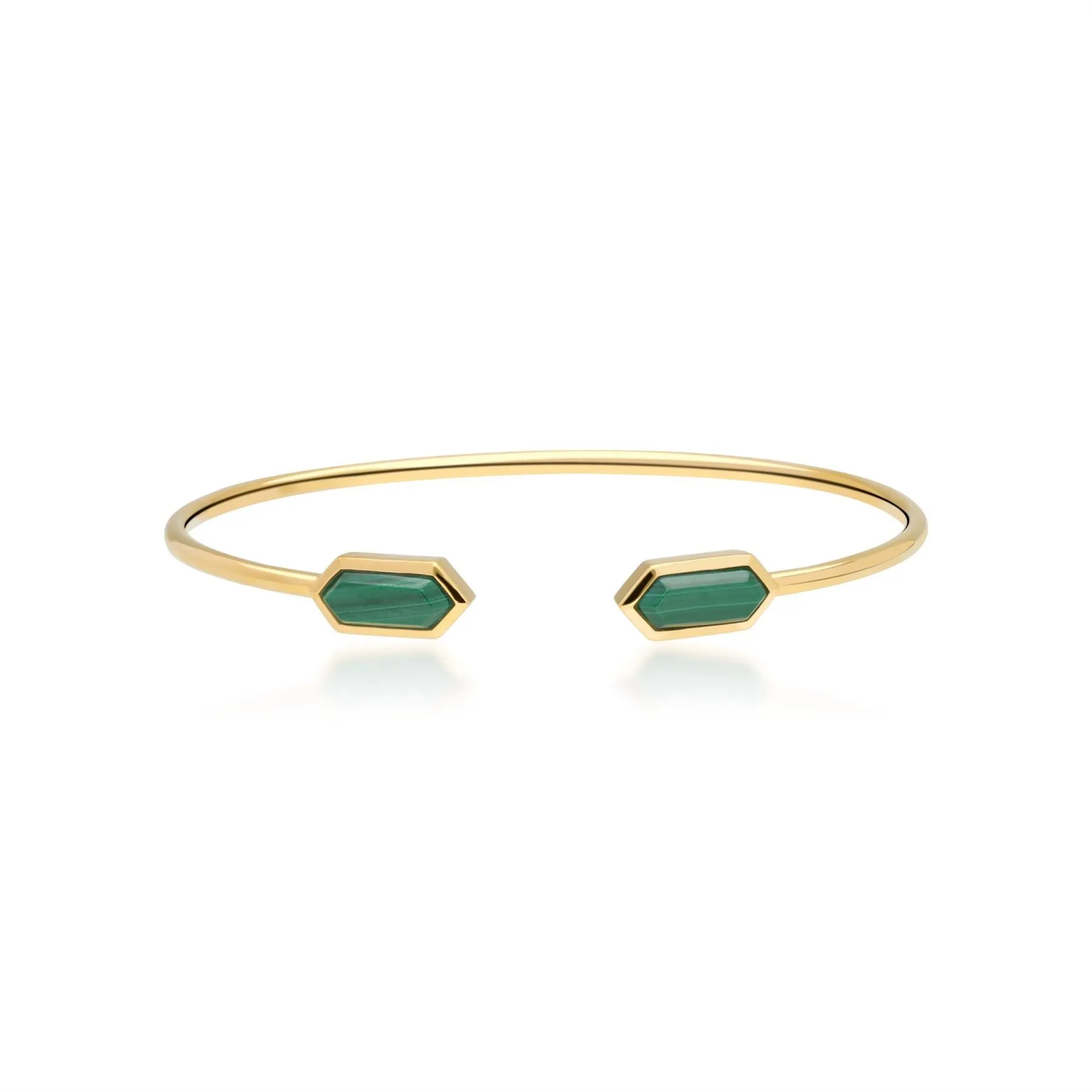 Geometric Malachite Open Bangle in Gold Plated Silver sold by Gemondo Jewellery
