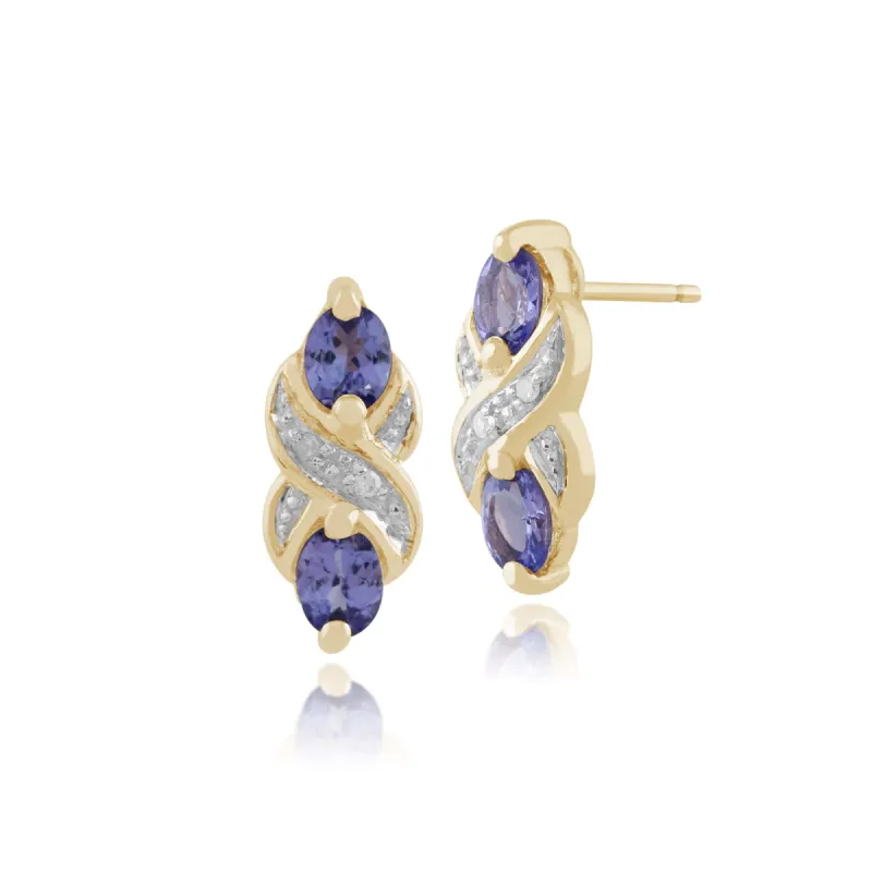 9ct Yellow Gold 0.66ct Tanzanite & Diamond Art Nouveau Drop Earrings sold by Gemondo Jewellery