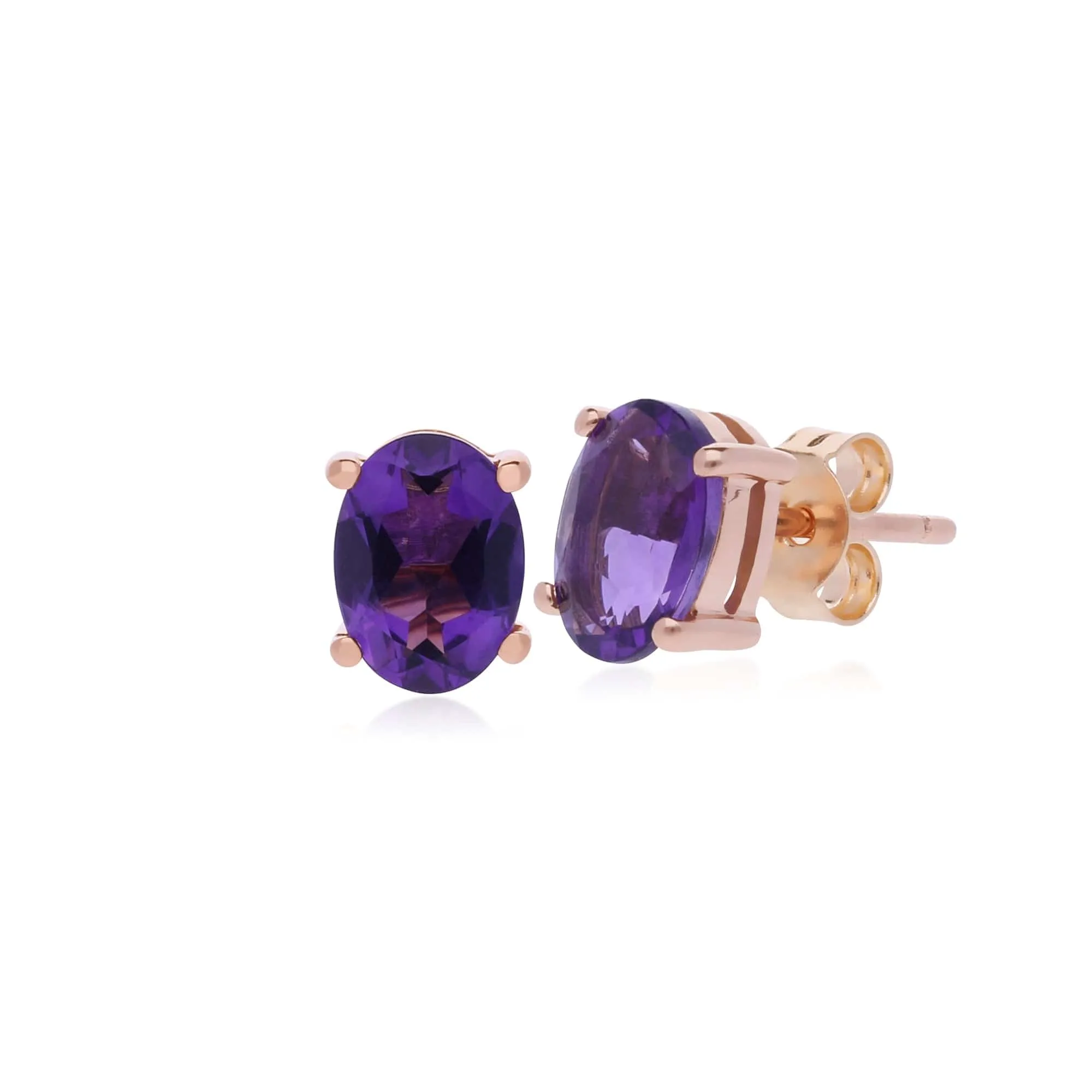 Classic Oval Amethyst Claw Set Stud Earrings in 9ct Rose Gold sold by Gemondo Jewellery