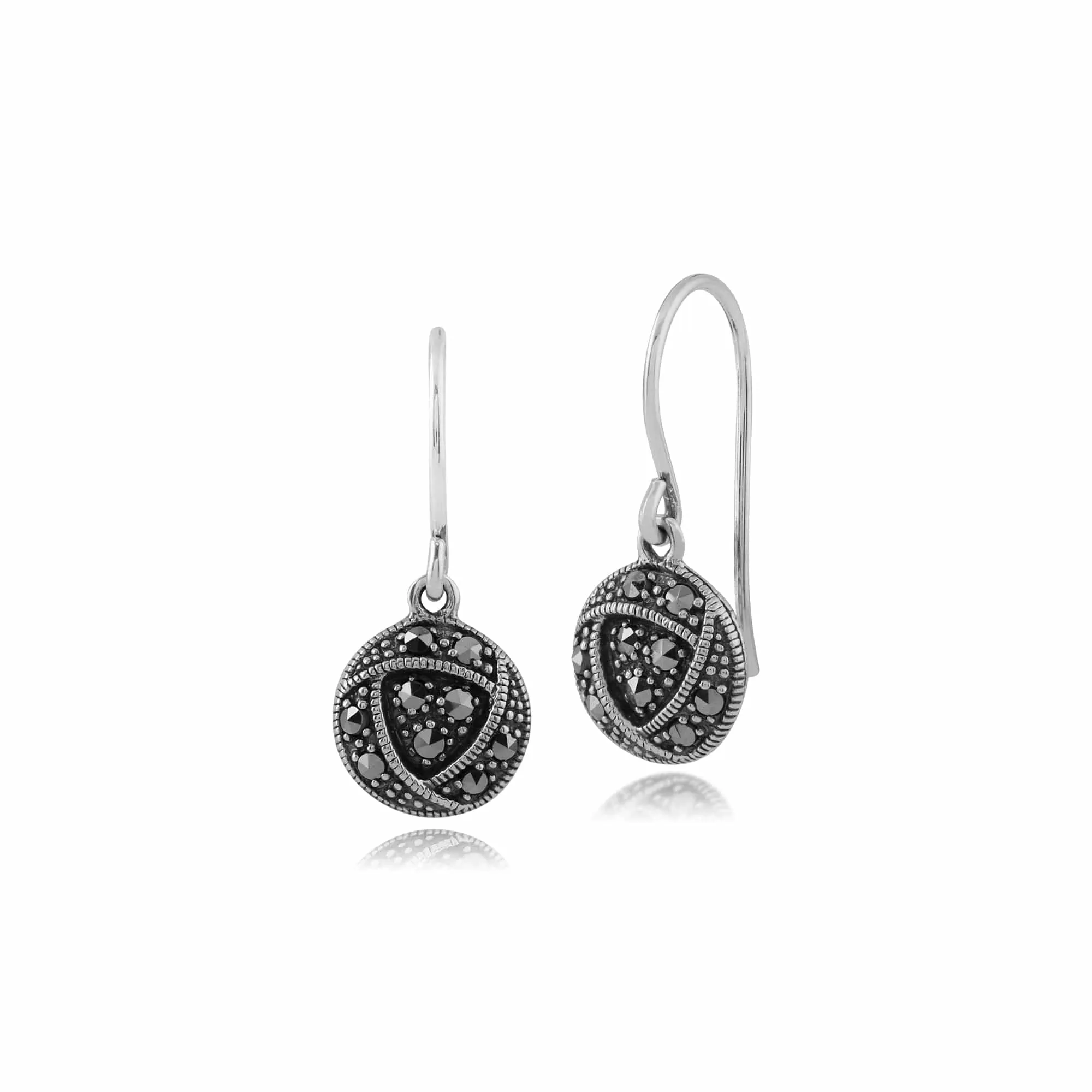 Rennie Mackintosh Inspired Round Marcasite Glasgow Rose Drop Earrings & Bracelet Set in 925 Sterling Silver sold by Gemondo Jewellery product image thumbnail 2