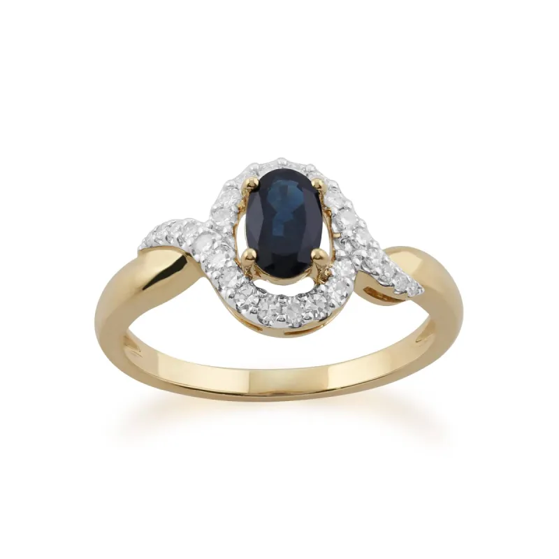 Classic Oval Sapphire & Diamond Ring in 9ct Yellow Gold sold by Gemondo Jewellery