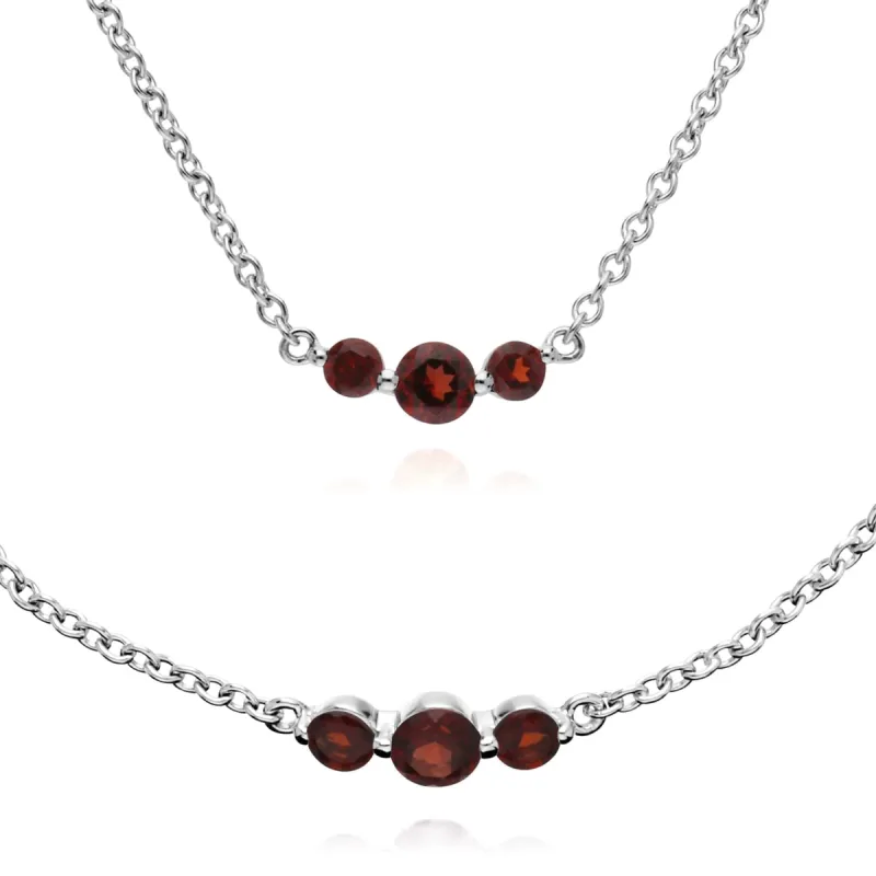 Classic Round Garnet Three Stone Gradient Bracelet & Necklace Set in 925 Sterling Silver sold by Gemondo Jewellery