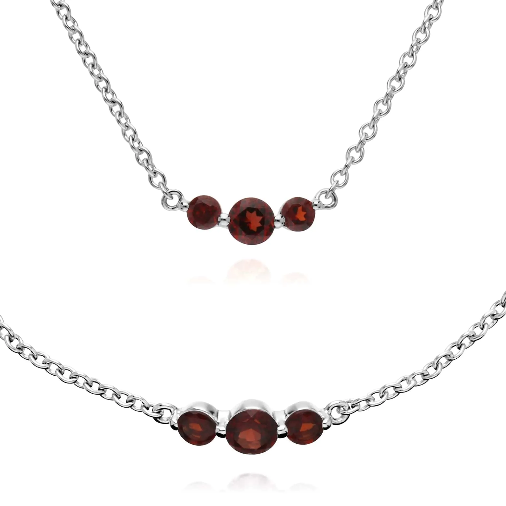 Classic Round Garnet Three Stone Gradient Bracelet & Necklace Set in 925 Sterling Silver sold by Gemondo Jewellery