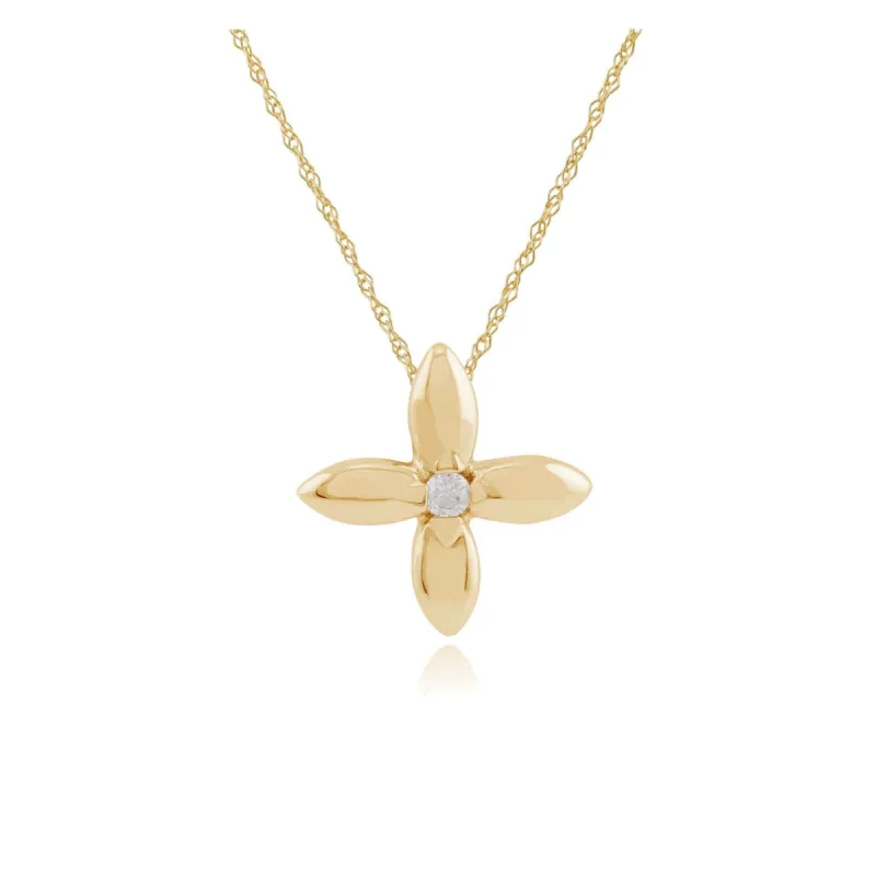 Floral Round Diamond Ixora Flower Single Stone Pendant in 9ct Yellow Gold sold by Gemondo Jewellery