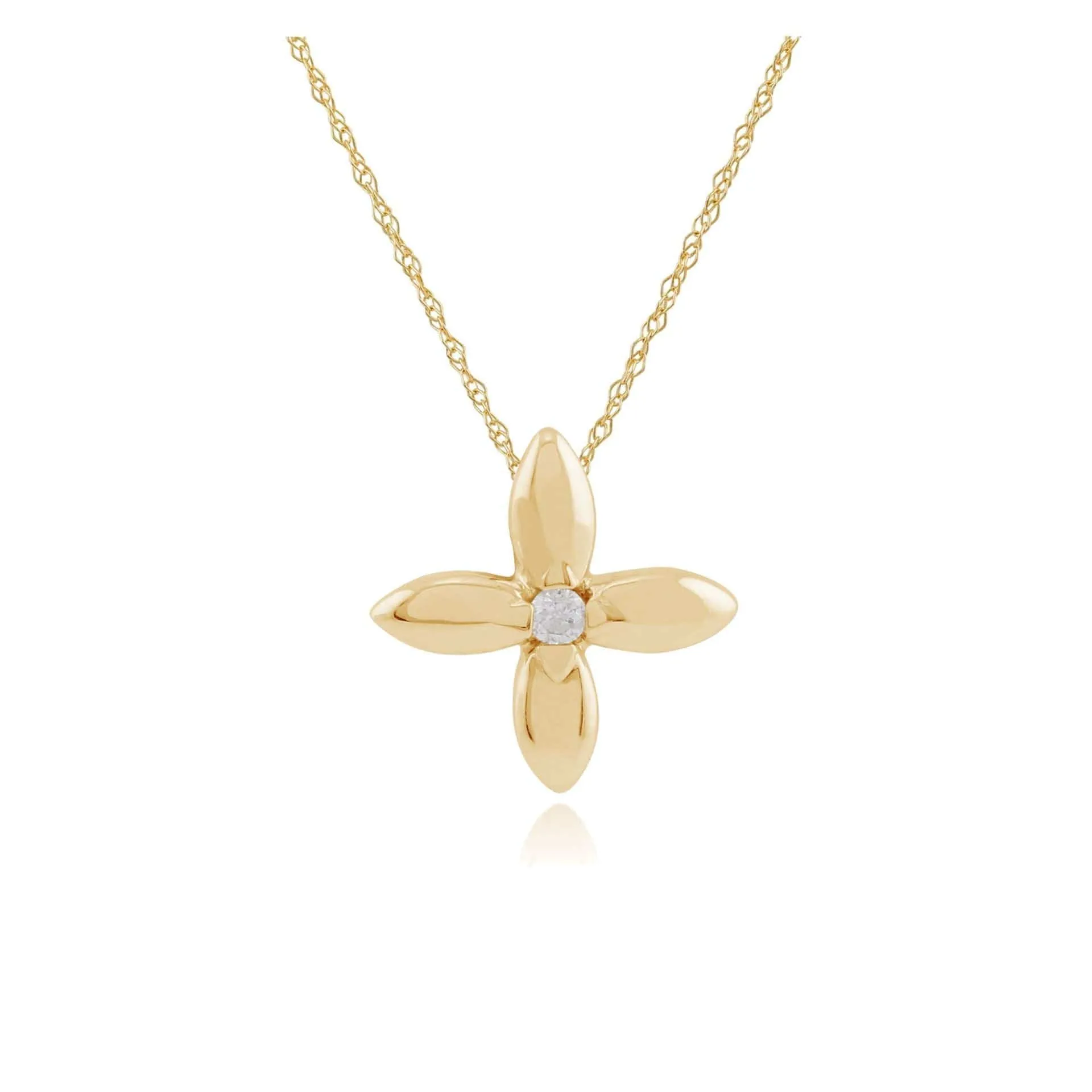 Floral Round Diamond Ixora Flower Single Stone Pendant in 9ct Yellow Gold sold by Gemondo Jewellery