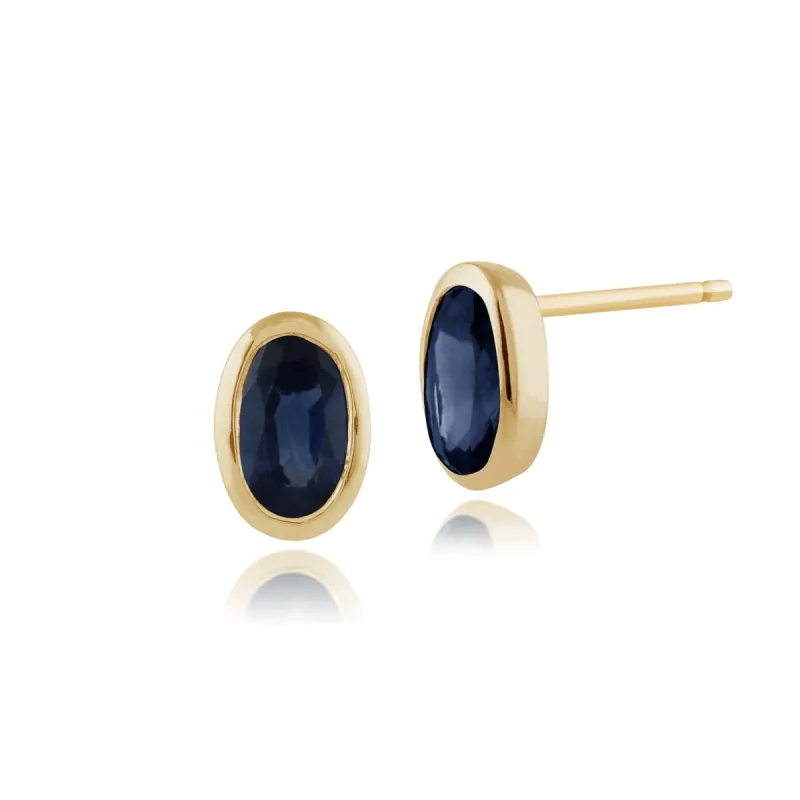 Classic Oval Blue Sapphire Stud Earrings in 9ct Yellow Gold sold by Gemondo Jewellery