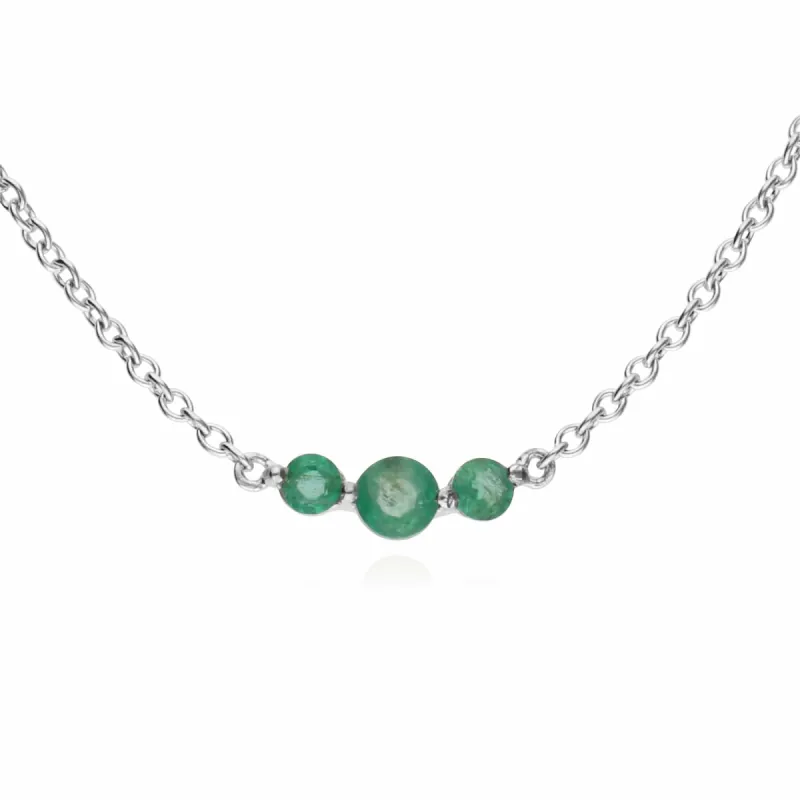 Classic Round Emerald 3 Stone Gradient Necklace in 925 Sterling Silver sold by Gemondo Jewellery