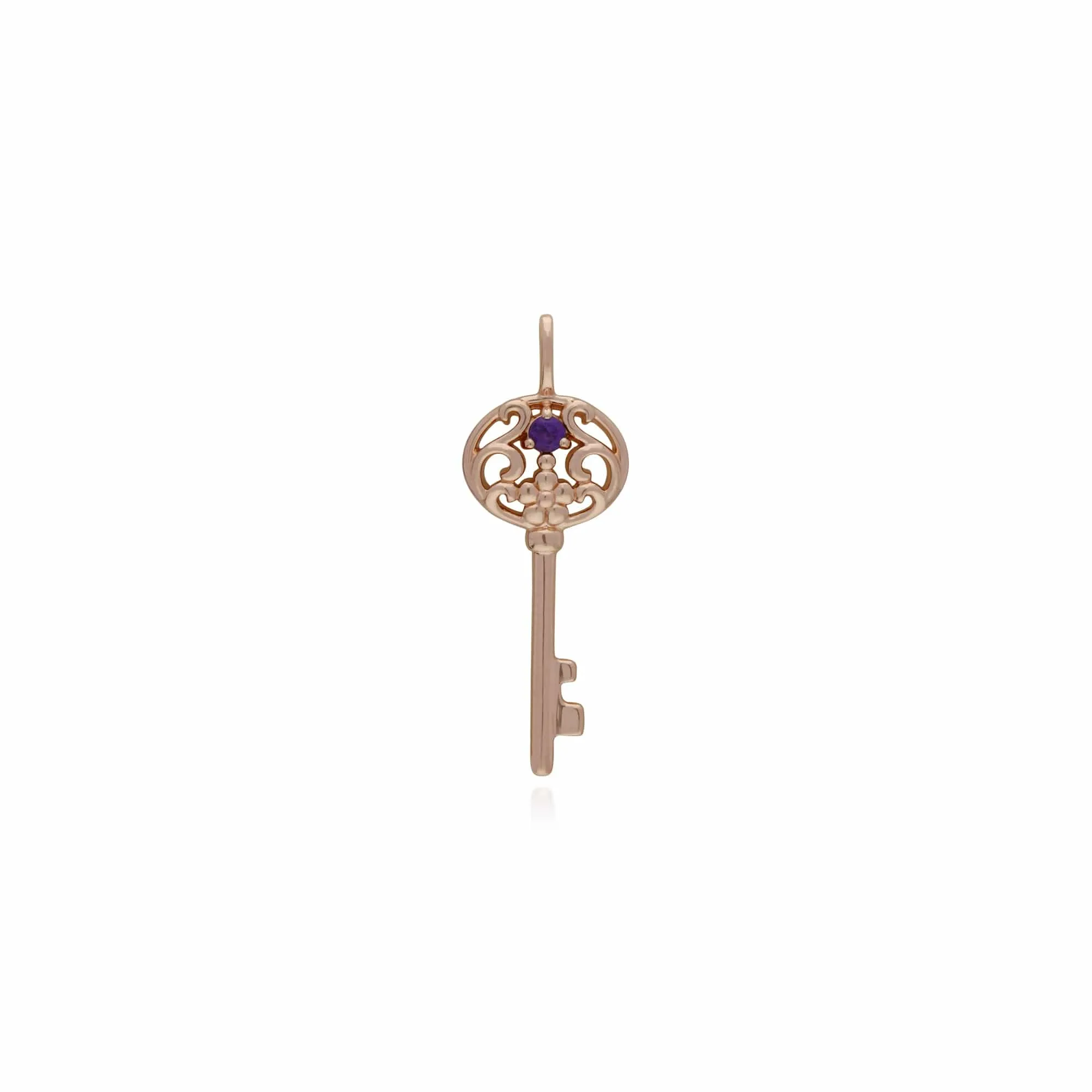 Classic Swirl Heart Lock Pendant & Amethyst Big Key Charm in Rose Gold Plated 925 Sterling Silver sold by Gemondo Jewellery product image thumbnail 2