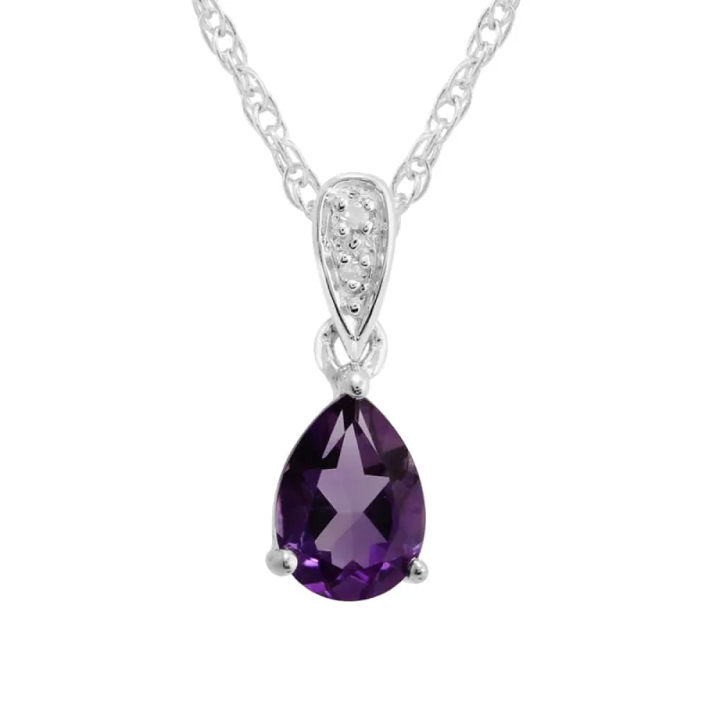 9ct White Gold 0.58ct Natural Amethyst & Diamond Classic Pendant on Chain sold by Gemondo Jewellery