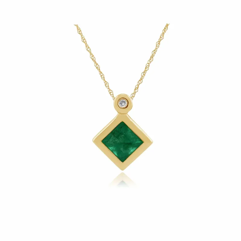 Classic Square Emerald & Diamond Pendant in 9ct Yellow Gold sold by Gemondo Jewellery