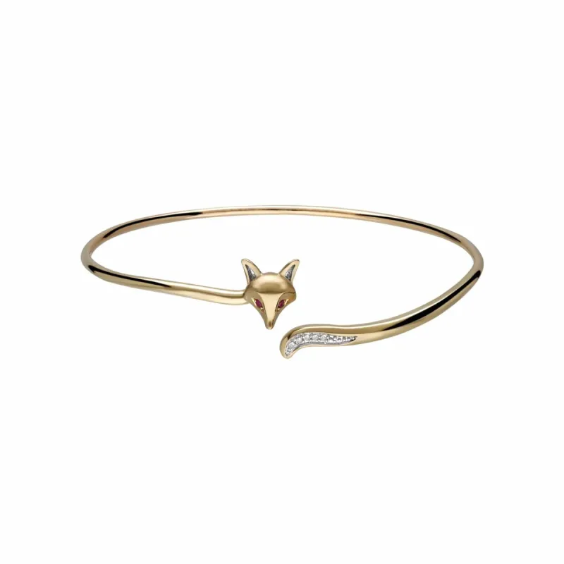 Gardenia Ruby & White Sapphire Fox Bangle In 9ct Yellow Gold made by Gemondo Jewellery