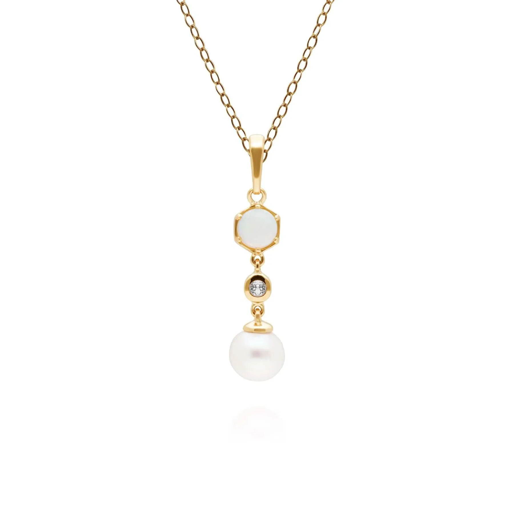 Modern Pearl, Opal & Topaz Drop Pendant in Gold Plated Sterling Silver sold by Gemondo Jewellery