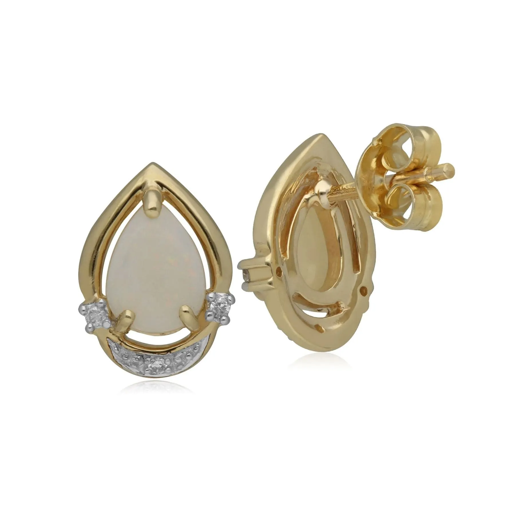 Gemondo 9ct Yellow Gold 0.77ct Opal Cabochon & 2.8pt Diamond Pear Stud Earrings sold by Gemondo Jewellery product image thumbnail 2