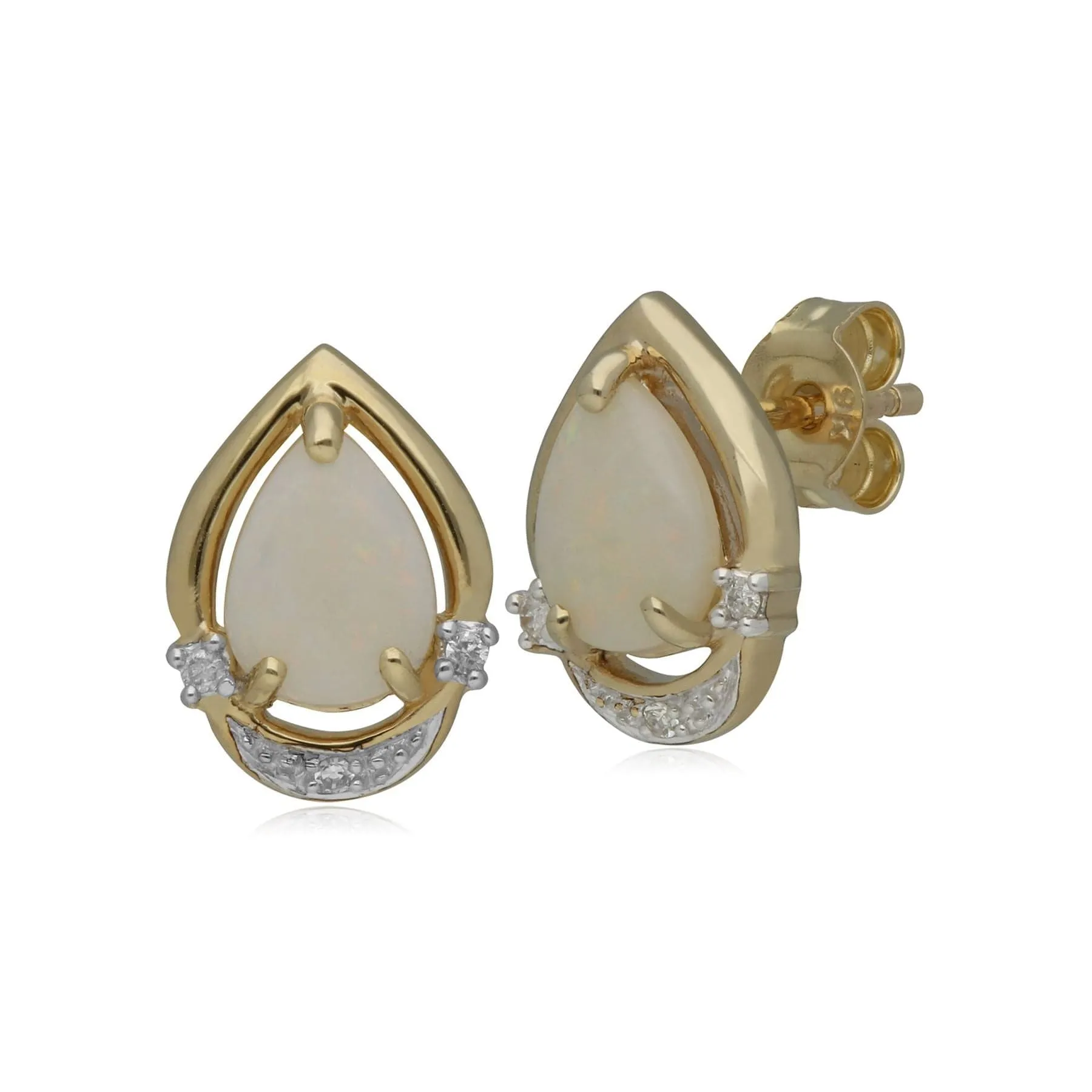 Gemondo 9ct Yellow Gold 0.77ct Opal Cabochon & 2.8pt Diamond Pear Stud Earrings sold by Gemondo Jewellery